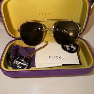 Gucci Gold Frame Sunglasses with Black Lenses